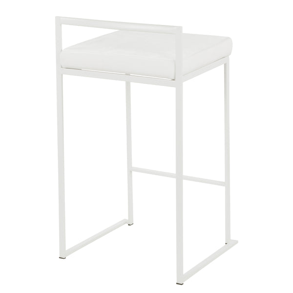 English Elm Fuji Contemporary Stackable Counter Stool Set Of 2 In White Velvet For Chic Indoor Spaces B202P222387