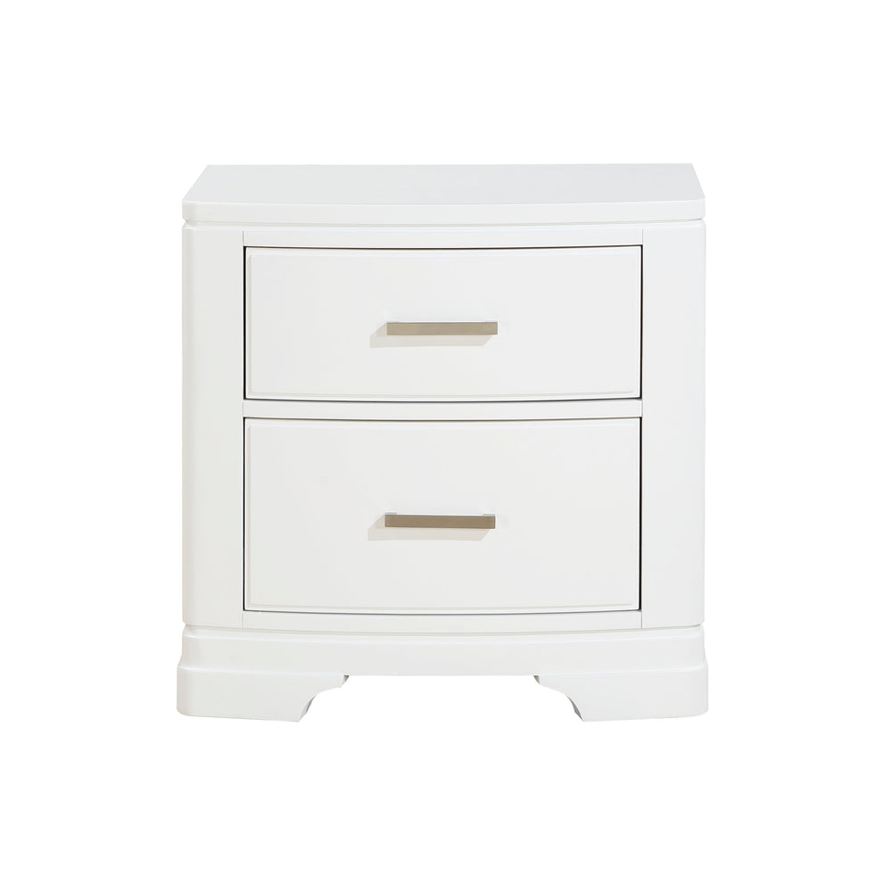 English Elm White Hudson Nightstand with Two Drawers, Sleek Transitional White Finish & Chrome Bars, 26"H B011P363266