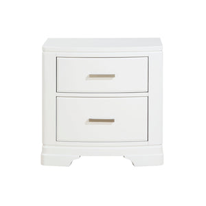 English Elm White Hudson Nightstand with Two Drawers, Sleek Transitional White Finish & Chrome Bars, 26"H B011P363266
