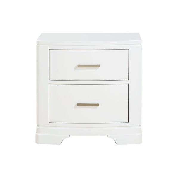 English Elm White Hudson Nightstand with Two Drawers, Sleek Transitional White Finish & Chrome Bars, 26"H B011P363266