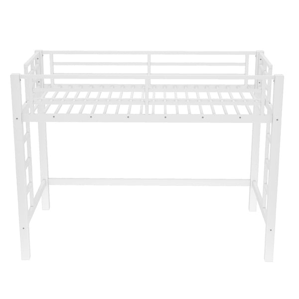 English Elm Twin Xl White Iron Loft Bed with Guardrails and Ladder for Dorm or Teen Room W1580P435706