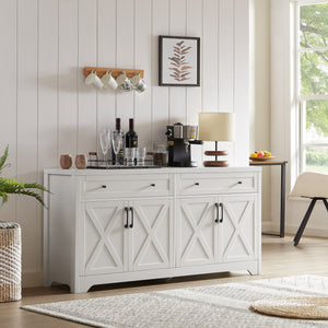 English Elm 61 modern TV cabinet with tempered glass accents, multifunctional storage console for living room White W1162P205096