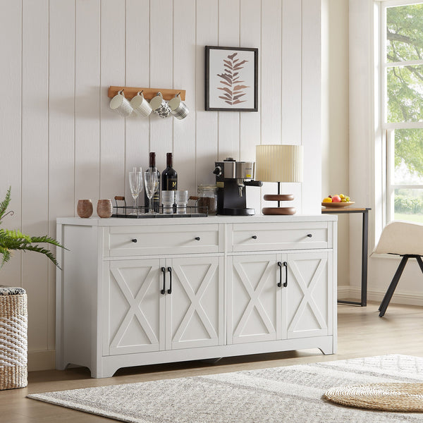 English Elm 61 modern TV cabinet with tempered glass accents, multifunctional storage console for living room White W1162P205096