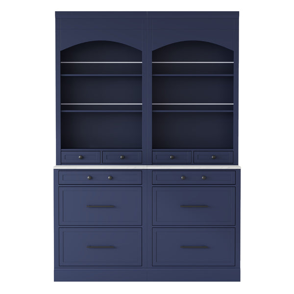 English Elm Modern 83.7in Tall Kitchen Pantry Set of 2 with Faux Marble Countertops, Durable Storage and Anti-Tip Safety Blue SP000075AAC
