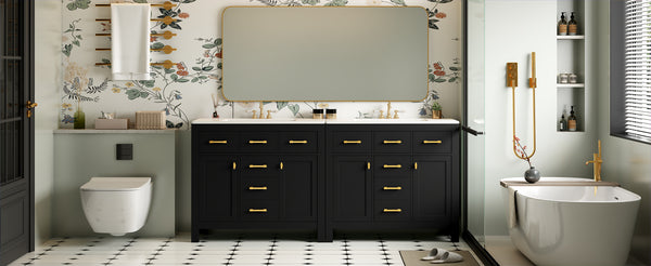 English Elm 72'' Modern Bathroom Vanity Set With Durable Ceramic Sink, Solid Wood Frame, Ample Storage & Style N710SS00011B