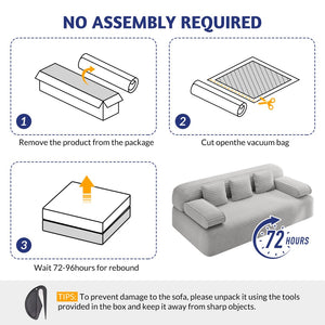 English Elm 78.7" Frameless Convertible Corduroy Sofa Sleeper Queen Bed for Compact Living Spaces Light Grey W3219P427164