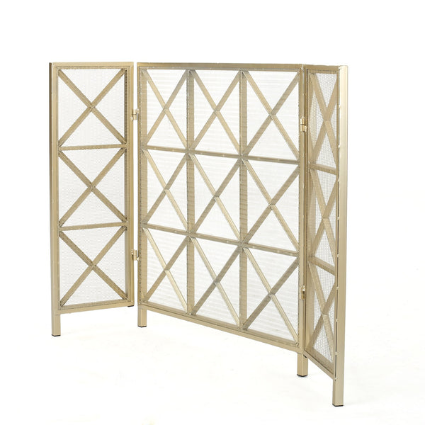 English Elm Christopher Knight Home® - FIRE Margaret 3-Panel Iron Fireplace Screen – Rose Gold/Black/Gold X-Pattern, Spark & Soot Shielding 61131.00