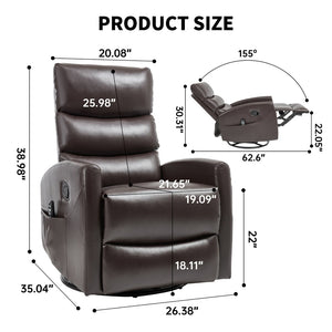 English Elm Heat Massage Rocker Swivel Recliner with 8-node Vibration and Lumbar Relief W3224P321865