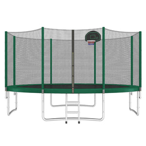 English Elm 14ft Round Backyard Trampoline with Enclosed Safety Net Basketball Hoop and Ladder Green N739S000003F
