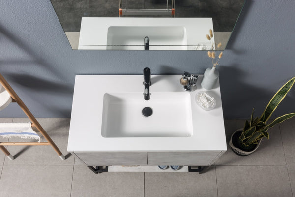 English Elm 36" Matte Black Quartz Composite Single Basin Drop-in Vanity Countertop for Modern Bathrooms W1920P254017