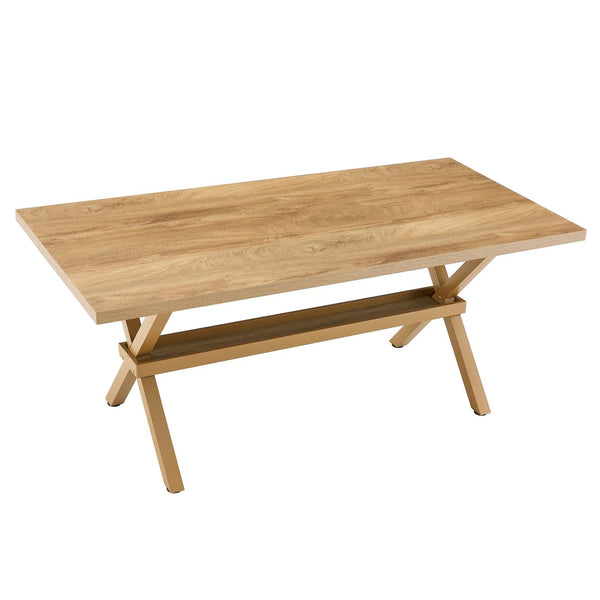 English Elm 71 Inch Industrial Dining Table Walnut Mdf Top Seats 8 with X Frame Steel Base Wood W1151P434795