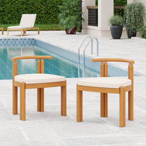 English Elm Christopher Knight Home® - Cove Acacia Wood Armless Dining Chairs Set Of 2 – Stylish Teak Finish & Comfortable Beige Cushions N775P329651T