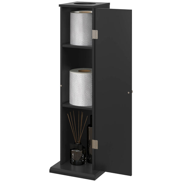 English Elm HOMCOM Modern Corner Toilet Paper Tower Cabinet with Hidden Screw Design and Magnetic Door Lock Black W2225P217011