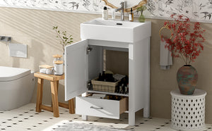 English Elm 20.28'' 20.28" Modern Bathroom Vanity with Ceramic Sink, Solid Wood Frame, Soft-Close Drawer & Cabinet - Space-Saving Design White N729P277755K