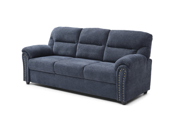 English Elm Hamilton Tufted Chenille Sofa with Nailhead Trim, Foam-Encased Coil Support and Removable Back Cushions Blue 33 L x 80 W x 23 H B078P349532