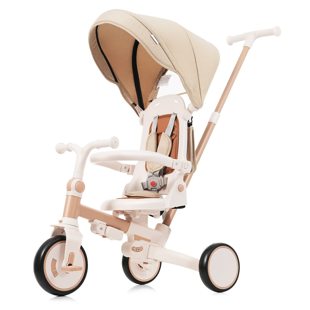 English Elm 7 in 1 Convertible Toddler Trike Aluminum Foldable Push Bike with Canopy for Ages 1 to 6 Light Brown N726P248345B
