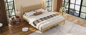 English Elm King Rubberwood Platform Bed Sculptural Gourd Headboard Retro Natural Finish Bedroom N733P338316M