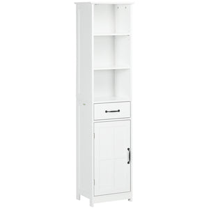 English Elm Kleankin Slim Bathroom Storage Cabinet - Tall Linen Tower With Adjustable Shelves & Drawer, White W2225P217012