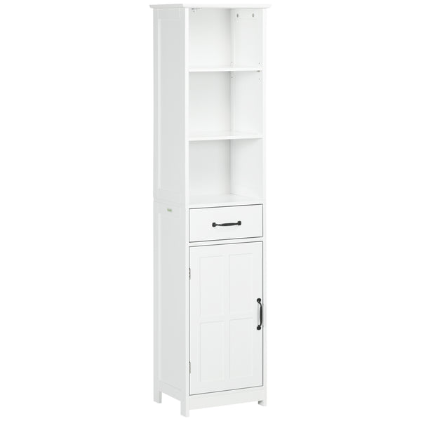 English Elm Kleankin Slim Bathroom Storage Cabinet - Tall Linen Tower With Adjustable Shelves & Drawer, White W2225P217012