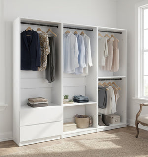 English Elm Prosper Freestanding White Wood Walk-In Closet System – Durable Melamine, Oak Finish, Modular Storage Elegance B040S00143