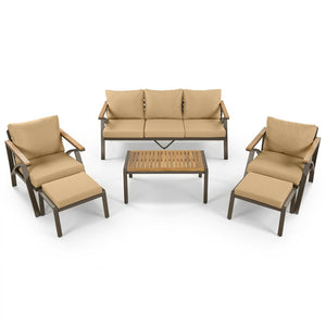 English Elm 6-piece Outdoor Conversation Set with Acacia Wood Accents and Steel Frame Patio Seating Brown N704G201256D