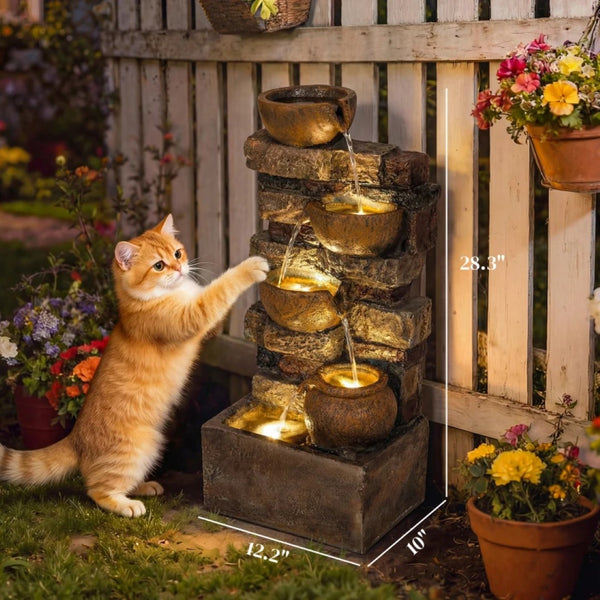 English Elm Garden Five Tier Cascading Outdoor Fountain with Led Lights and Rustic Stone Finish T3971P476438