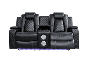 English Elm Leisureluxe Reclining Sofa Set with Led Lighting Wireless Charging and Storage Arms B2730S00015