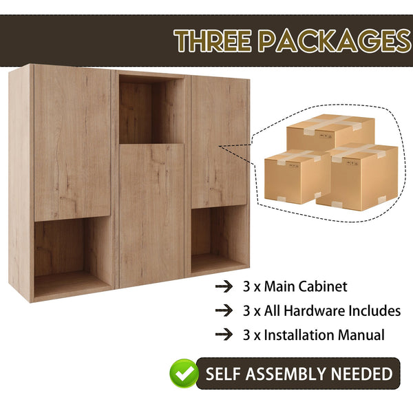 English Elm 36" Bathroom Side Cabinet - Stylish Wall-Mounted Storage, Soft-Close Doors & Durable Imitative Oak Finish W999S00374