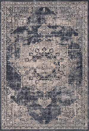 Unique Loom Chateau Roosevelt Machine Made Border Rug Navy Blue, Beige/Cream/Gray/Ivory 10' 0" x 14' 5"