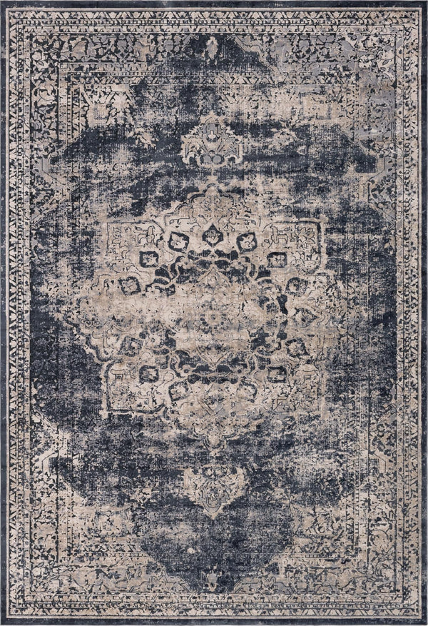 Unique Loom Chateau Roosevelt Machine Made Border Rug Navy Blue, Beige/Cream/Gray/Ivory 10' 0" x 14' 5"