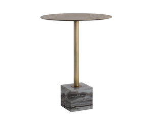 Sunpan Kata Bar Table - Opulent Antique Brass Frame with Unique Mesh Design and Elegant Marble Base Grey Marble