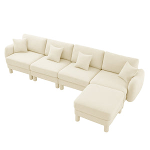 English Elm Boucle Fabric Convertible L-Shape Sectional Sofa - Stylish 4-Seater With Removable Ottoman & Chic Arms W3041S00280