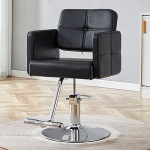 English Elm Fashionable Hydraulic Salon Chair Black Pu Leather Swivel Seat for Styling Studios W1151P361700