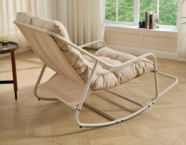 English Elm Outdoor Rocking Chair Steel Frame with Thick Cushion for Patio Porch and Living Room W640P443517