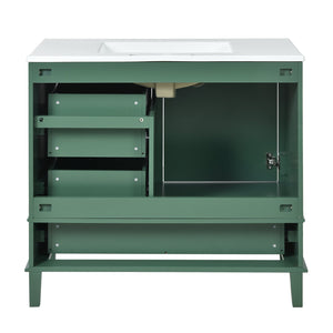 English Elm 36" Green Bathroom Vanity Solid Pine Frame with Soft-Close Door, 3 Varied Drawers & Ceramic Top N729P211167F