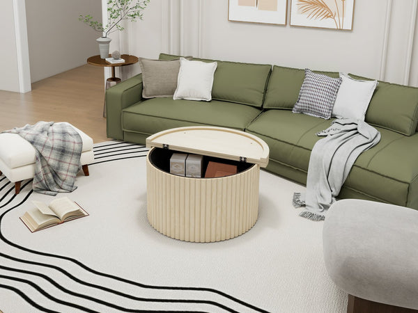 English Elm Coffee Table - Modern Round Accent Table With Flip-Top Design For Small Spaces & Living Rooms W688P248119