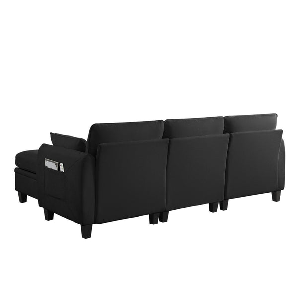 English Elm 102 Inch Linen Modular Sectional Sofa with Hidden Storage and Cloud Cushion Comfort Black W1099S00214