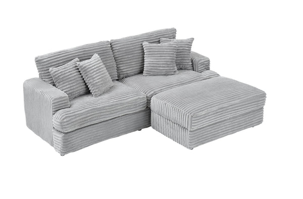 English Elm 82-Inch Gray Corduroy Sofa With Storage Feet & 4 Pillows - Stylish Comfort For Living Room & Office! W1658S00107