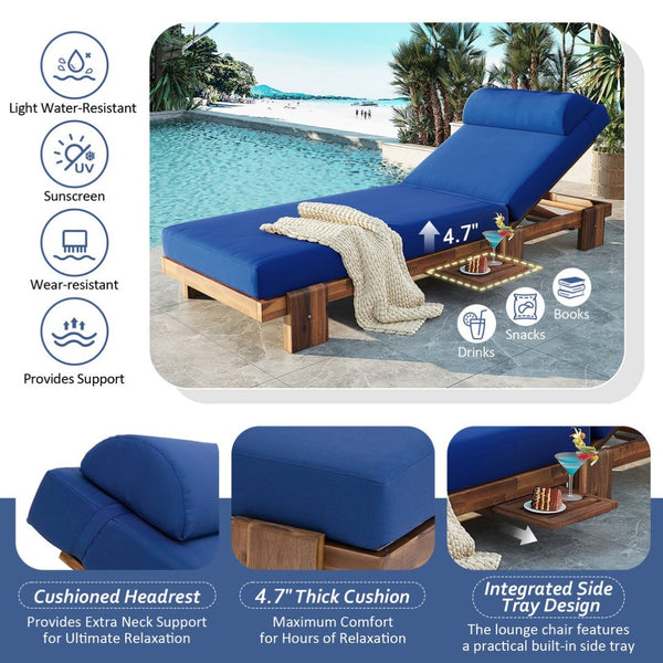 English Elm U_style Solid Acacia Wood Outdoor Lounge Set Adjustable Reclining Poolside Chairs with Headrest Navy Blue WY000483AAC