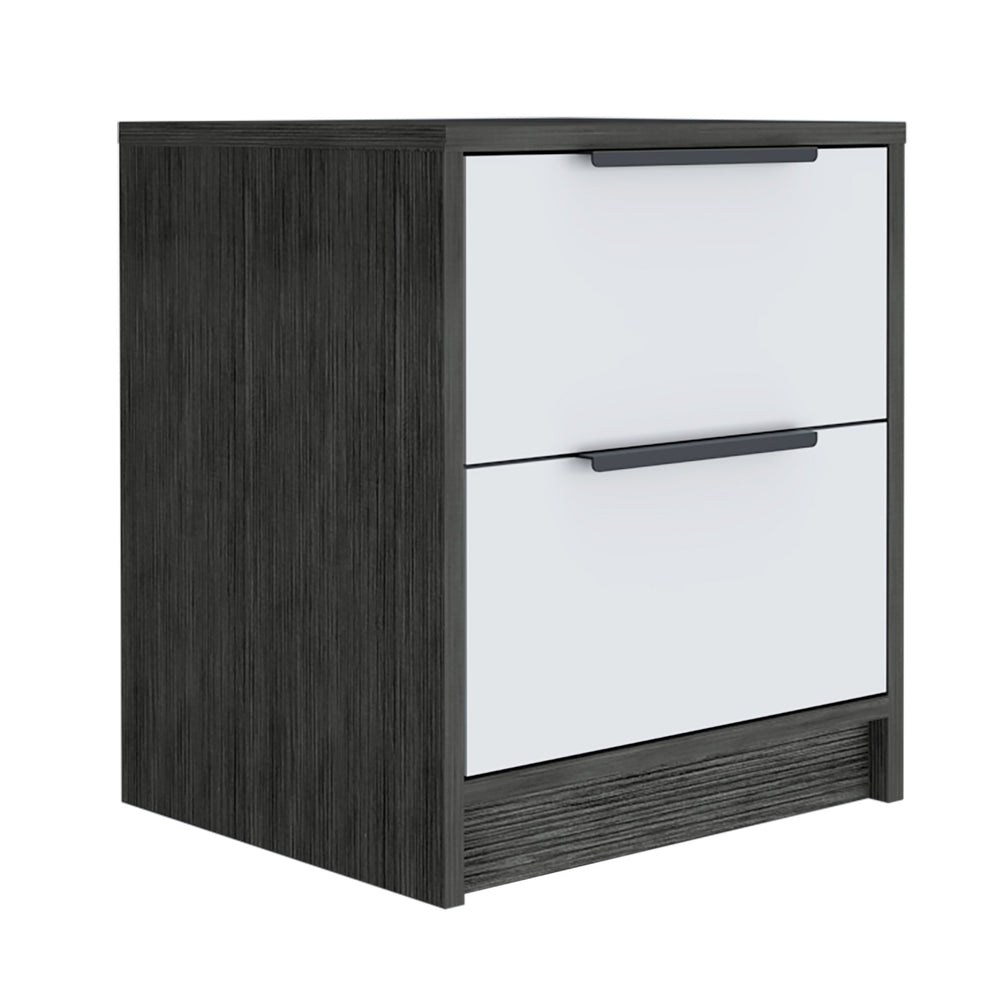 English Elm Modern Nightstand With Two Drawers - Stylish Smokey Oak & White Finish For Small Spaces & Storage B097132982