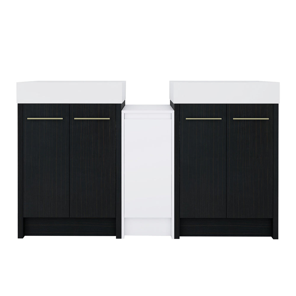 English Elm 60 Inch Freestanding Bathroom Vanity With Modern Resin Sink, Soft-Close Doors & Ample Storage Space W999S00299