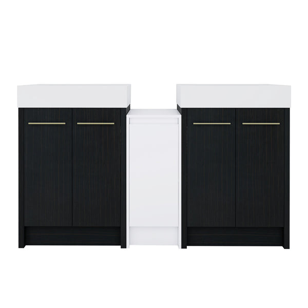 English Elm 60 Inch Freestanding Bathroom Vanity With Modern Resin Sink, Soft-Close Doors & Ample Storage Space W999S00299