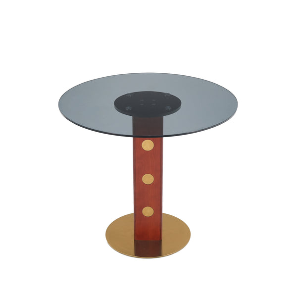 English Elm Modern Round Dining Table - 33.5" Glass Top With Wooden Legs & Gold Base, Perfect For Small Spaces! W1535S00580