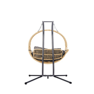 English Elm Double Hanging Egg Chair with Stand — Oversized 2-Person Wicker Rattan Swing, 700lb Capacity, Convertible Recliner W2500P290325
