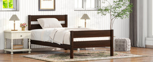 English Elm Twin Minimalist Rubberwood Bed with Headboard & Footboard, Space-Saving Underbed Storage, Durable Slatted Frame Espresso W504P262994