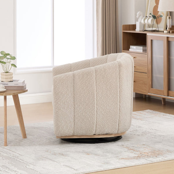 English Elm 31.89 Inch Chenille Tufted Swivel Barrel Armchair Pumpkin Sculpted Design for Living Rooms Wheat W3098P397229