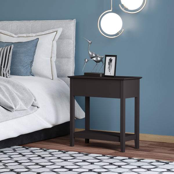 English Elm HOMCOM Narrow End Table with Flip-Top Storage Cabinet & Bottom Shelf, Retro Dark Coffee, Slim 23.5" W2225P217459