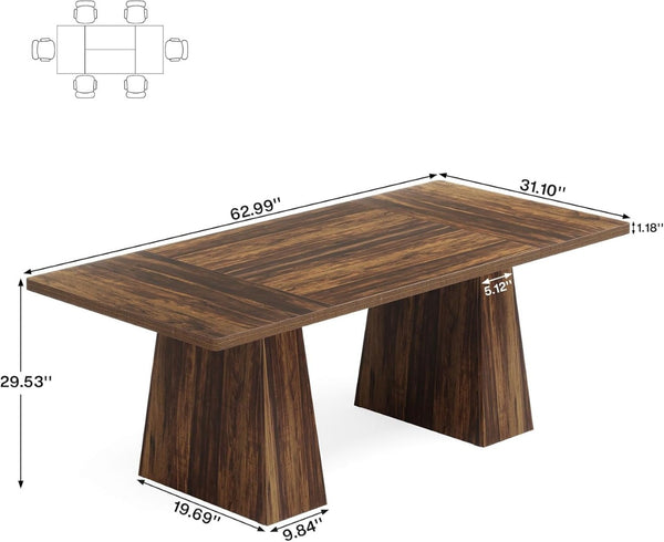 English Elm Spacious Farmhouse Wood Dining Table Seats Six with Tapered Legs for Modern Homes T3971P456245