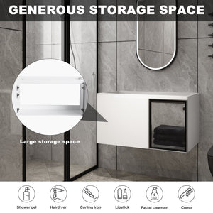 English Elm 36" Floating Bathroom Vanity Glossy White Frosted Glass Soft Close Plywood Cabinet W999P387170