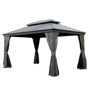English Elm 10' X 14' Hardtop Gazebo, Durable Metal Canopy With Drainage, Curtains & Netting For Outdoor Comfort W1859S00137